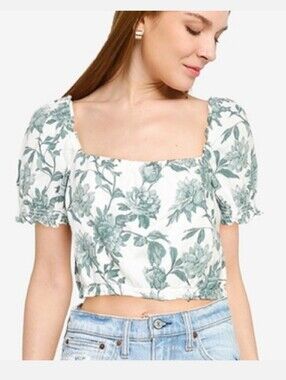Abercrombie & Fitch White Crop Top with Sage Floral Print